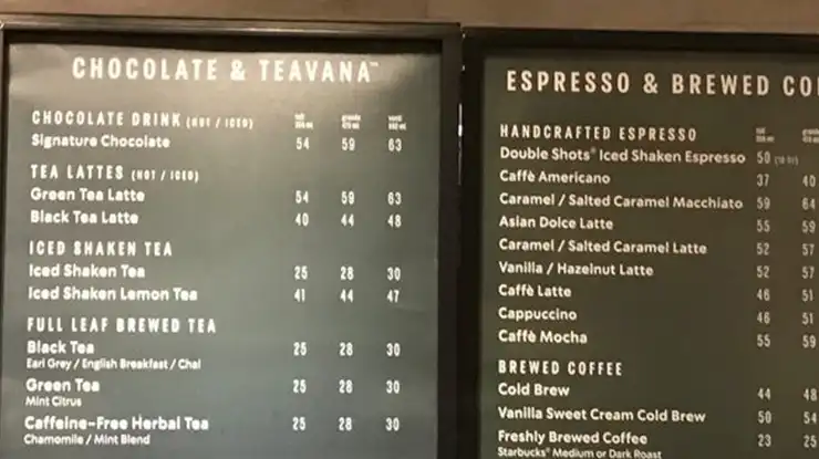 Harga Menu Starbucks