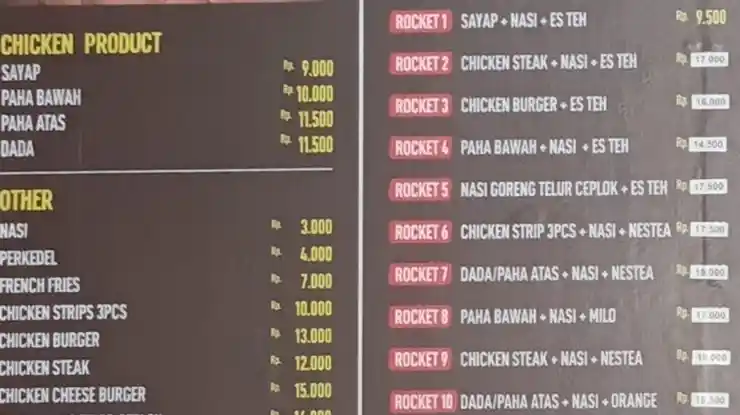 daftar menu rocket chicken