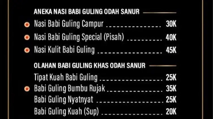 Harga Menu Babi Guling Odah Sanur