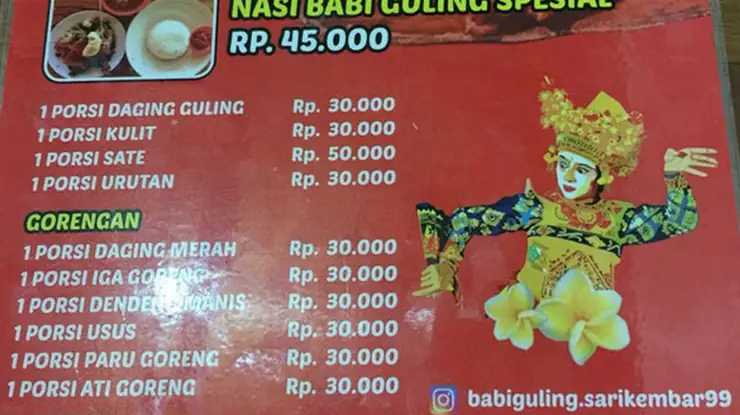 Harga Menu Babi Guling Sari Kembar 99