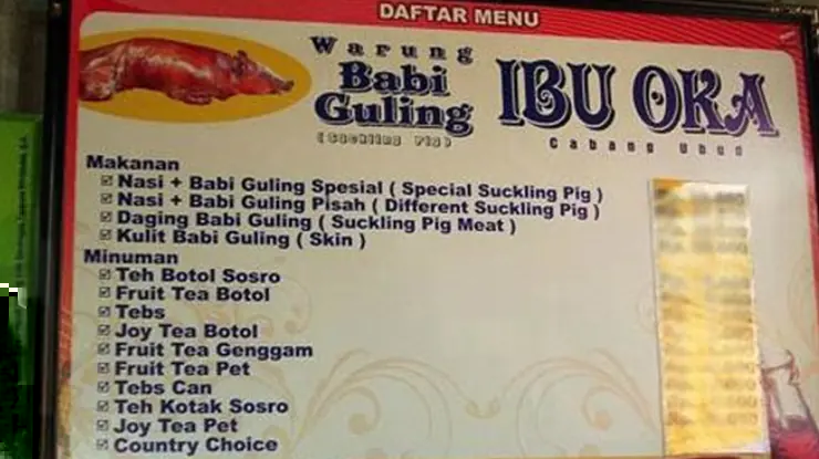 Harga Menu Warung Babi Guling Ibu Oka 1