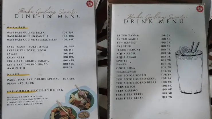 Harga Menu Warung Babi Guling Swari