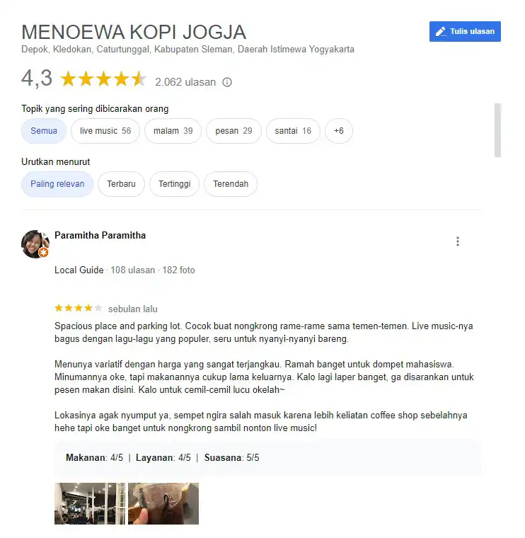 Ulasan Pengunjung Menoewa Kopi