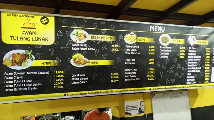 Harga Menu Warung Ayam Tulang Lunak Mbok Surip